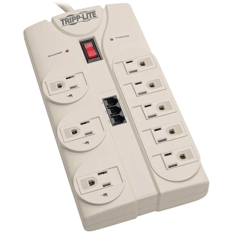 Eaton Tripp Lite Series Protect It! 8-Outlet Surge Protector, 8 ft. Cord with Right-Angle Plug, 1440 Joules, Diagnostic LEDs, Light Gray Housing