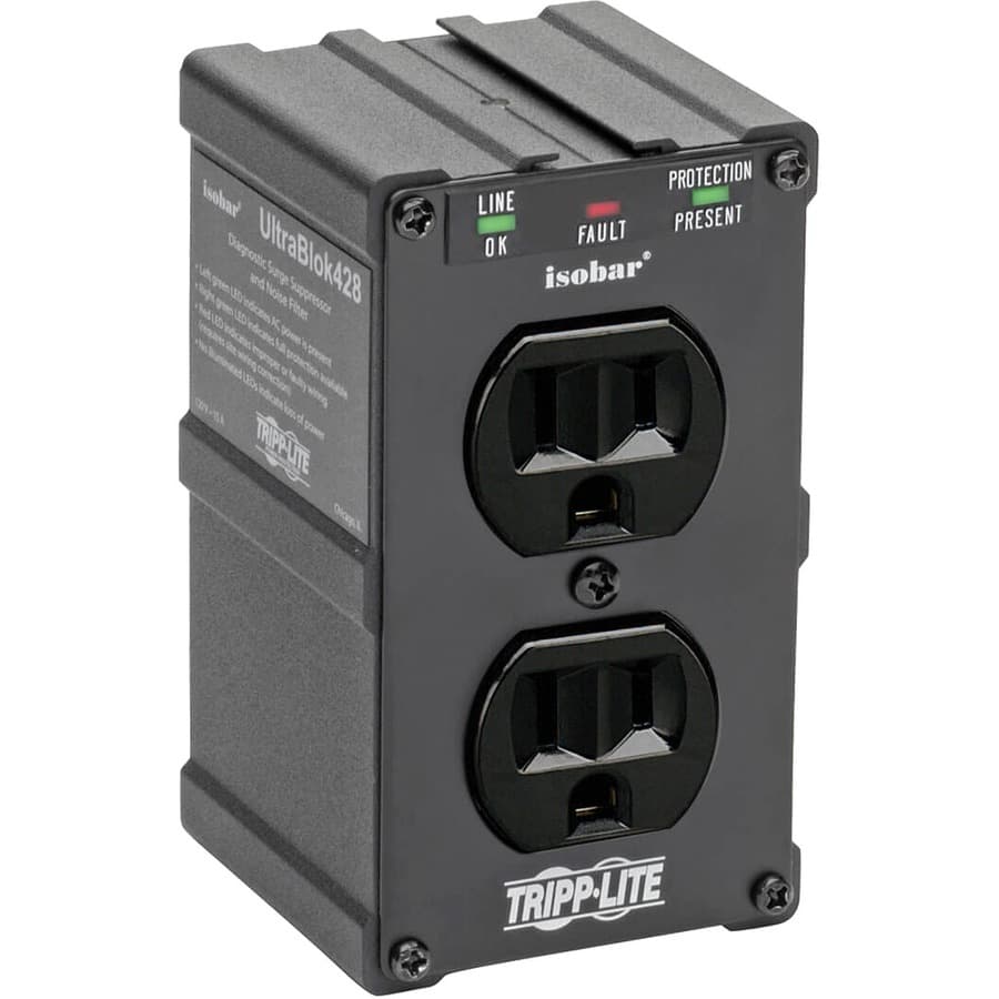 Tripp Lite by Eaton Isobar 2-Outlet Surge Protector, Direct Plug-In, 1410 Joules, Diagnostic LEDs, Black Metal Housing