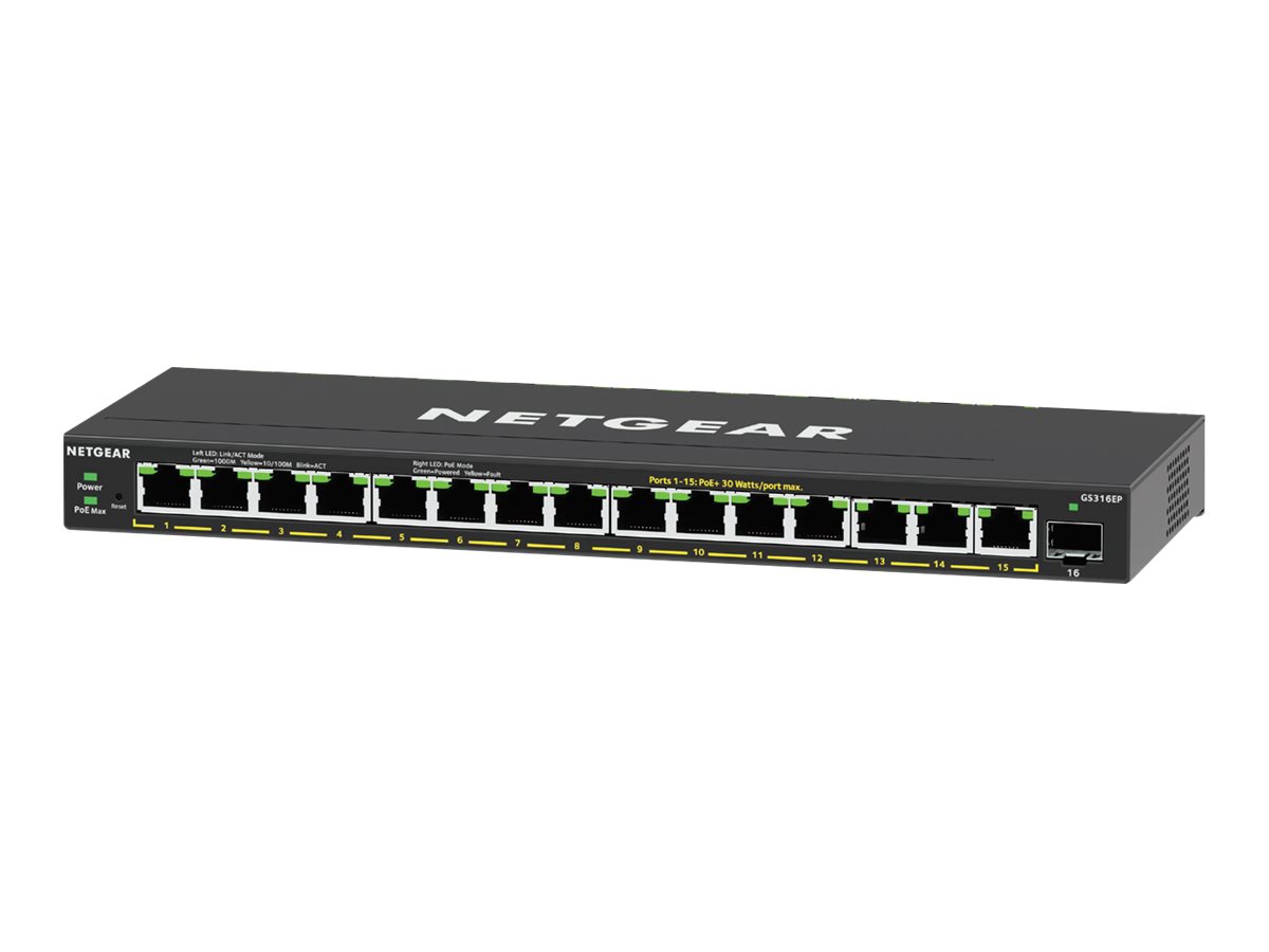 NETGEAR 16-Port PoE+ Gigabit Ethernet Plus Switch (180W) with 1 SFP Port